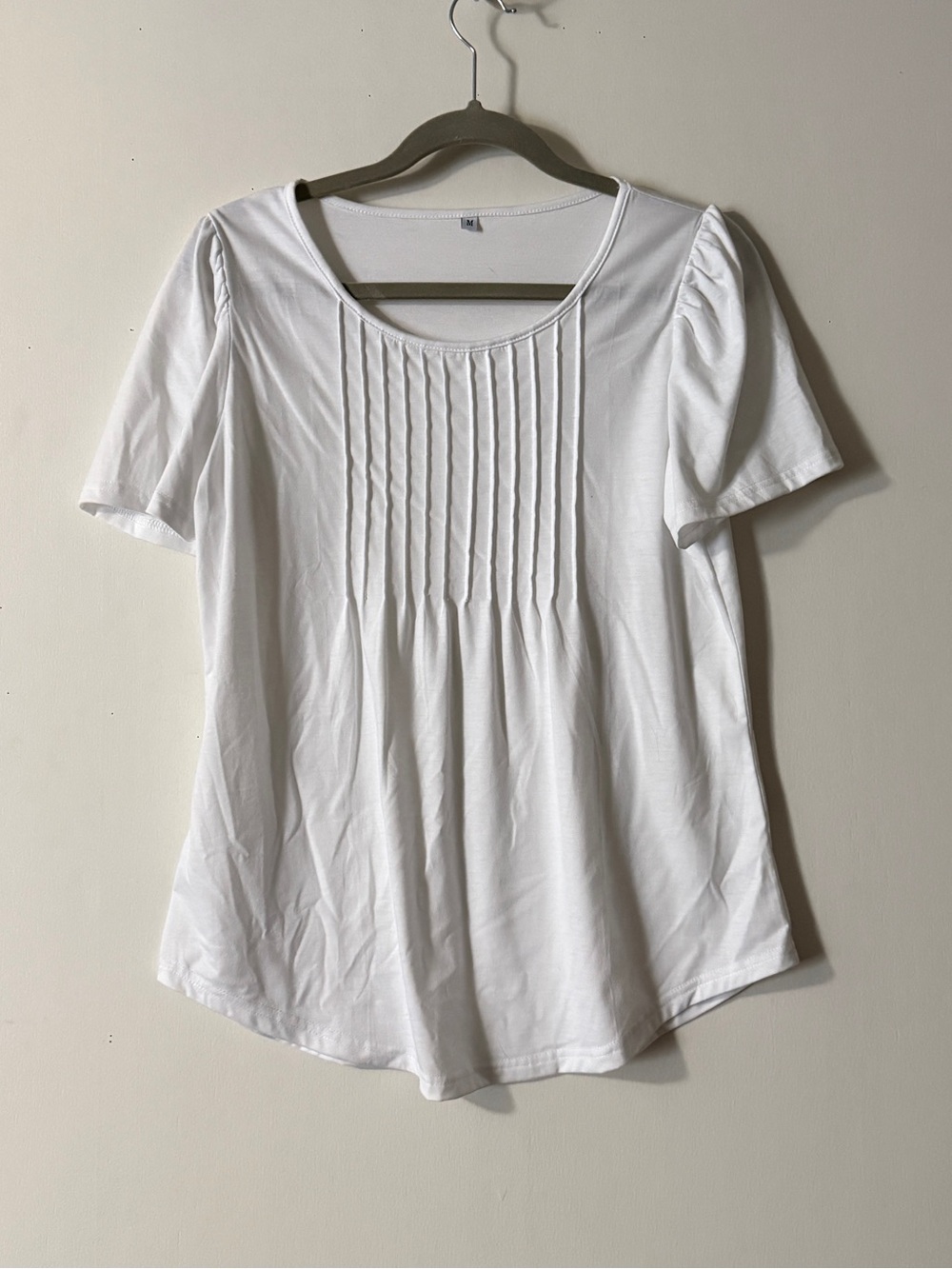 Classic White Pleated Scoop Neck Women's Top